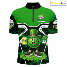 Load image into Gallery viewer, Funny Bowling and Beer Green Shamrock Bowling shirts for Men Custom St Patrick Team bowling Jerseys NQS11672
