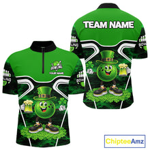 Load image into Gallery viewer, Funny Bowling and Beer Green Shamrock Bowling shirts for Men Custom St Patrick Team bowling Jerseys NQS11672
