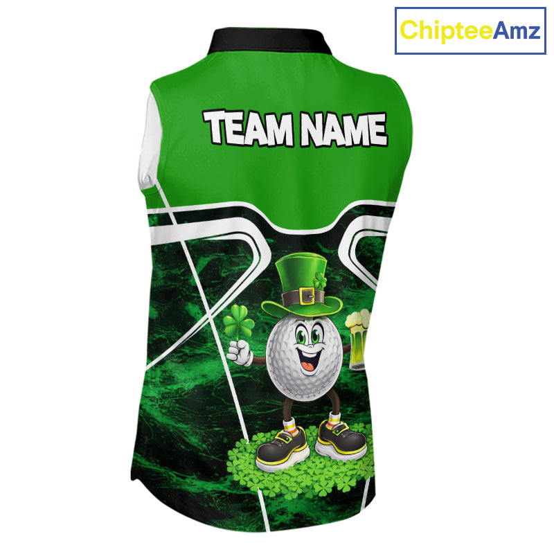 Funny Golf and Beer Green Shamrock Sleeveless Golf shirt Custom St Patrick Team Ladies Golf Jerseys NQS11673