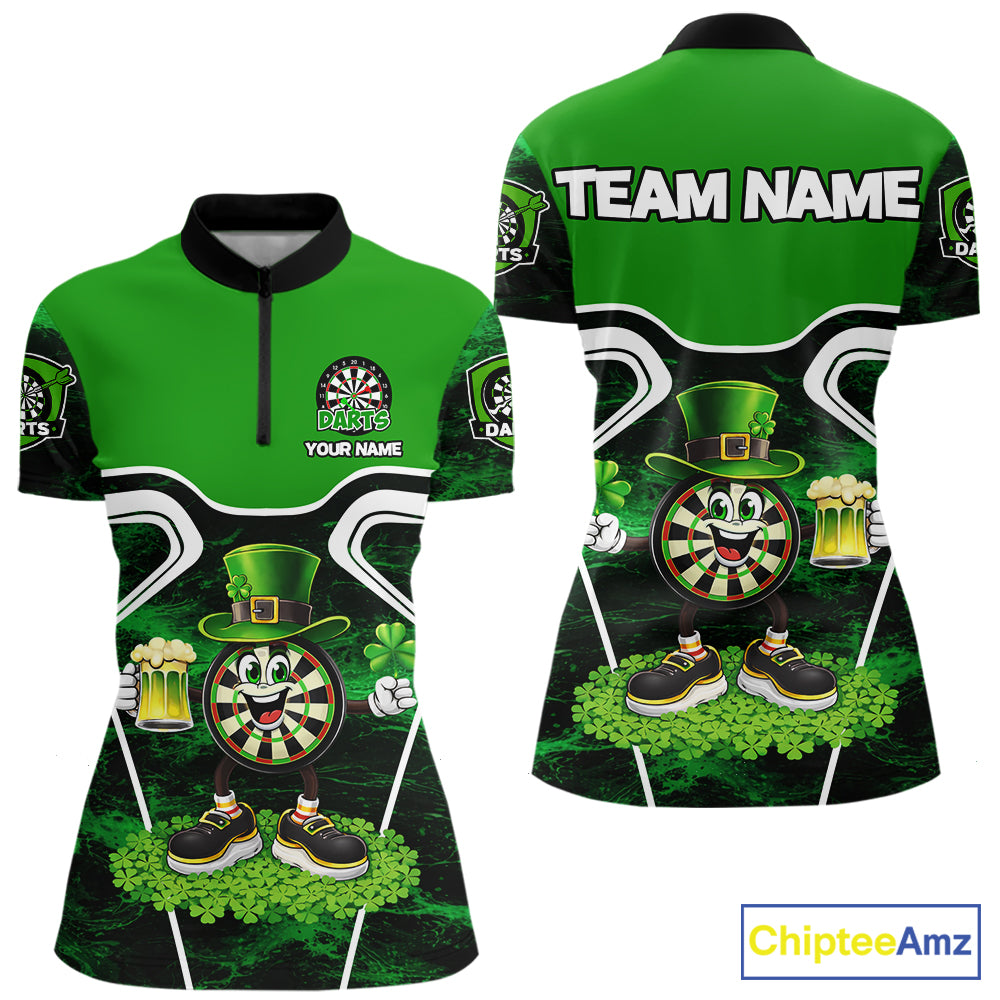 Funny Dart and Beer Green Shamrock Women Dart Shirts Custom St Patrick Team Ladies Dart Jerseys NQS11674