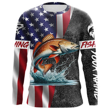 Load image into Gallery viewer, American Flag redfish Fishing Custom long sleeve Fishing Shirts for men personalized Fishing jerseys NQS4957