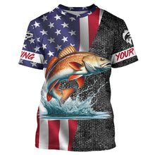 Load image into Gallery viewer, American Flag redfish Fishing Custom long sleeve Fishing Shirts for men personalized Fishing jerseys NQS4957