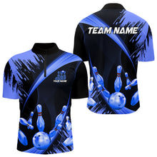 Load image into Gallery viewer, Personalized Black and Blue Bowling Polo, Quarter Zip Shirts For Mens Custom Bowling Team Jersey NQS9723