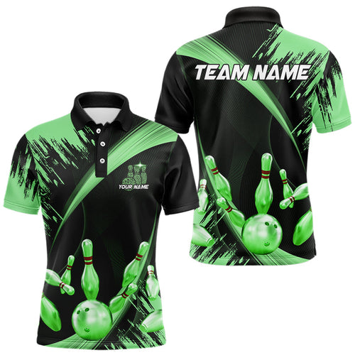 Personalized Black and Green Bowling Polo, Quarter Zip Shirts For Mens Custom Bowling Team Jersey NQS9724
