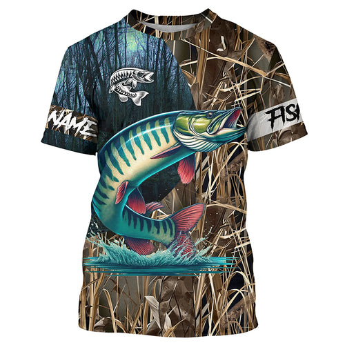 Musky Fishing Customize Name 3D All Over Printed Fishing Camo Shirts, Personalized Fishing Gifts NQS292