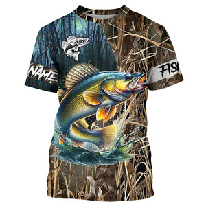 Walleye Fishing Custom Name 3D All Over Printed Camo Fishing Shirts, Personalized Fishing Gift NQS293