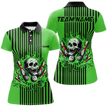 Load image into Gallery viewer, Green and Black stripes Women bowling polo, quarter zip shirts Custom Skull bowling Team Jerseys NQS7648