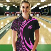 Load image into Gallery viewer, Black Women bowling shirts Custom Pink neon team league bowling jerseys, gifts for bowlers NQS9984