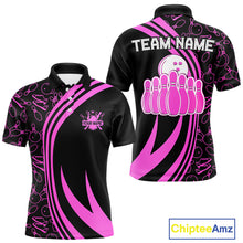 Load image into Gallery viewer, Black Mens bowling shirts Custom Pink neon team league bowling jerseys, gifts for bowlers NQS9984
