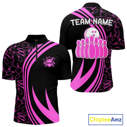 Black Mens bowling shirts Custom Pink neon team league bowling jerseys, gifts for bowlers NQS9984