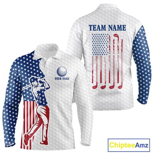 Red, White and Blue American Flag Golf polo shirts For Men Custom patriotic mens golf top NQS9987