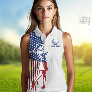 Red, White & Blue American Flag Golf sleeveless polo shirts For Women Custom patriotic ladies golf top NQS9987