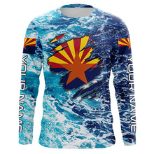 Load image into Gallery viewer, Blue sea wave ocean camo Arizona flag patriot shirt Custom sun protection fishing long sleeve shirts NQS5766