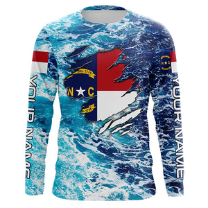 Blue sea wave ocean camo North Carolina flag patriot Custom sun protection fishing long sleeve shirts NQS5767