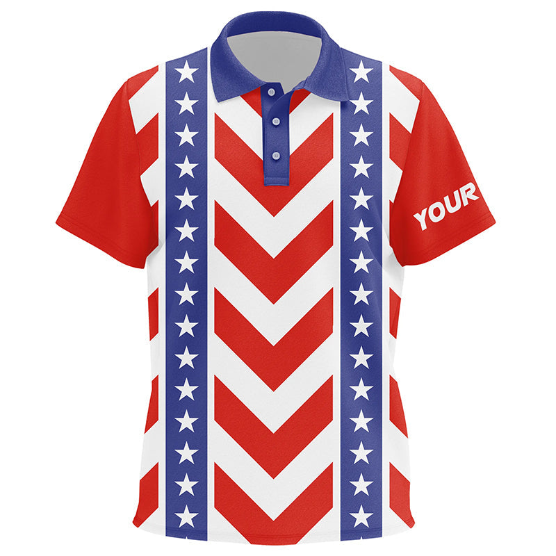 Kid golf polo shirts custom Red, white and blue pattern patriotic golf attire for kid NQS7862