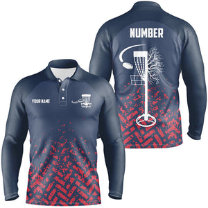 Blue and Red camo Mens disc golf polo shirts custom disc golf basket jerseys for team NQS7864