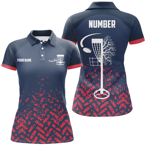 Blue and Red camo Women disc golf polo shirts custom disc golf basket jerseys for team NQS7864