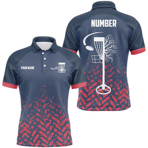 Blue and Red camo Mens disc golf polo shirts custom disc golf basket jerseys for team NQS7864