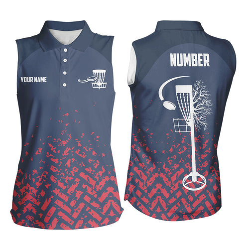 Blue and Red camo Women sleeveless disc golf polo shirts custom disc golf basket jerseys for team NQS7864