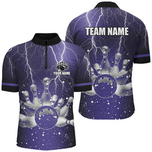 Load image into Gallery viewer, Purple lightning thunder Men Polo, 1/4 Zip Shirts Custom bowling team jerseys, gift for bowlers NQS7865