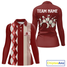 Load image into Gallery viewer, Retro Blue argyle pattern Bowling shirts For Women custom bowling team jerseys Bowler Outfits NQS10151