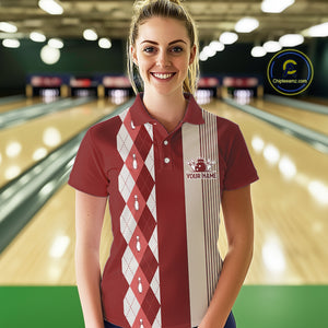 Retro Blue argyle pattern Bowling shirts For Women custom bowling team jerseys Bowler Outfits NQS10151