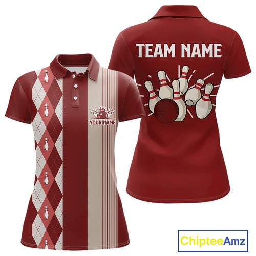 Retro Blue argyle pattern Bowling shirts For Women custom bowling team jerseys Bowler Outfits NQS10151