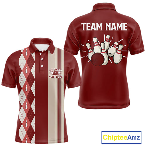 Retro Blue argyle pattern Bowling shirts For Men custom bowling team jerseys Bowler Outfits NQS10151