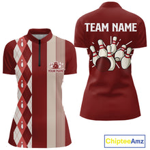 Load image into Gallery viewer, Retro Blue argyle pattern Bowling shirts For Women custom bowling team jerseys Bowler Outfits NQS10151