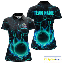 Load image into Gallery viewer, Cyan Blue Flame Bowling Polo, Quarter Zip shirts For Women custom bowling team jerseys Bowler Outfits NQS10153