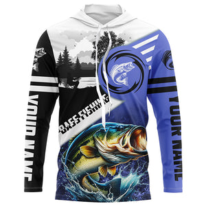 Largemouth Bass Fishing Blue performance fishing shirt UV protection custom name long sleeves NQS2121