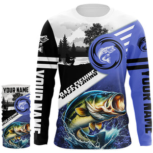 Largemouth Bass Fishing Blue performance fishing shirt UV protection custom name long sleeves NQS2121