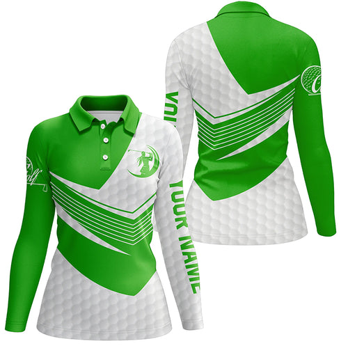 Green and White golf shirt custom short sleeve, long sleeve golf polos for womens, golf gift for women NQS5980