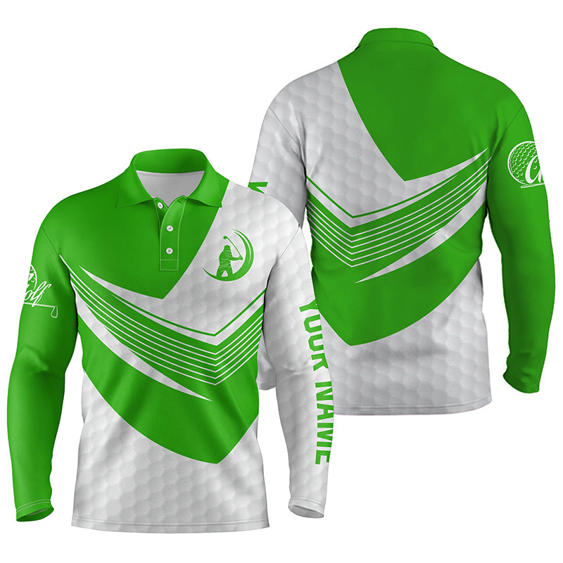 Green and White golf shirt custom name short sleeve, long sleeve golf polos for mens, golfing gifts NQS5980