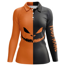 Load image into Gallery viewer, Womens golf polo shirt Halloween Grimace custom black and orange Halloween ladies golf tops NQS6164