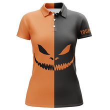 Load image into Gallery viewer, Womens golf polo shirt Halloween Grimace custom black and orange Halloween ladies golf tops NQS6164