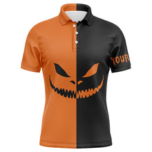 Load image into Gallery viewer, Funny Mens golf polo shirts Halloween Grimace custom black and orange Halloween mens golf wears NQS6164