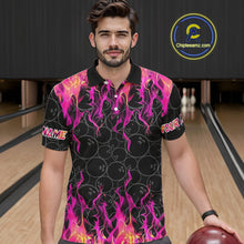 Load image into Gallery viewer, Black and Pink Flame camo Men bowling shirts Custom Flame Bowling Shirt Team Bowling Jersey NQS8304