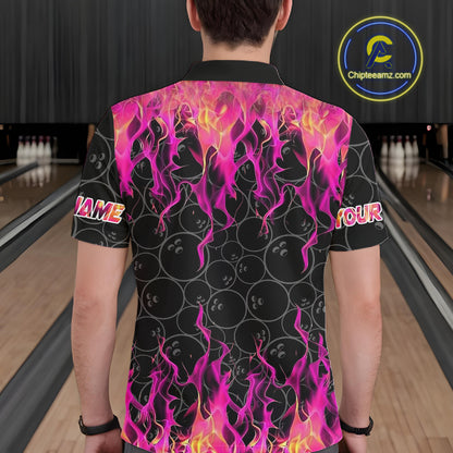 Black and Pink Flame camo Men bowling shirts Custom Flame Bowling Shirt Team Bowling Jersey NQS8304