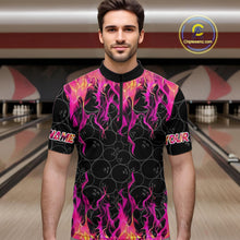 Load image into Gallery viewer, Black and Pink Flame camo Men bowling shirts Custom Flame Bowling Shirt Team Bowling Jersey NQS8304