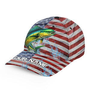 American flag patriot Mahi mahi Fishing Baseball Angler Hat Cap, Personalized Dorado Fishing Gifts NQS8296