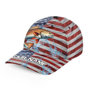 American flag patriot Redfish Fishing Baseball Angler Hat Cap, Personalized Red Drum Fishing Gifts NQS8297