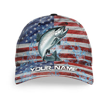 Load image into Gallery viewer, American flag patriot Chinook Salmon Fishing Baseball Angler Hat Cap, Personalized Salmon Fishing Gift NQS8298