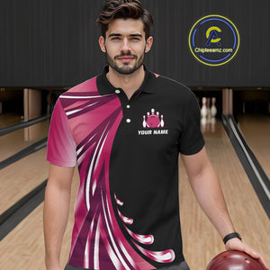 Black and Pink Bowling Ball and Pins wings Bowling Shirts for Men Custom Team Bowling Jerseys NQS10489