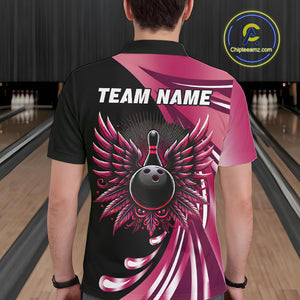 Black and Pink Bowling Ball and Pins wings Bowling Shirts for Men Custom Team Bowling Jerseys NQS10489