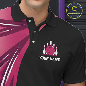 Black and Pink Bowling Ball and Pins wings Bowling Shirts for Men Custom Team Bowling Jerseys NQS10489