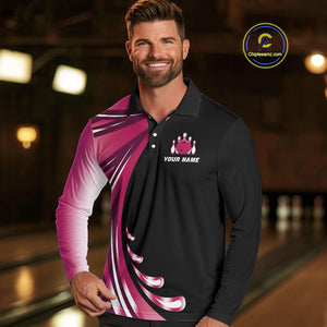 Black and Pink Bowling Ball and Pins wings Bowling Shirts for Men Custom Team Bowling Jerseys NQS10489