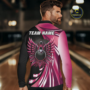 Black and Pink Bowling Ball and Pins wings Bowling Shirts for Men Custom Team Bowling Jerseys NQS10489