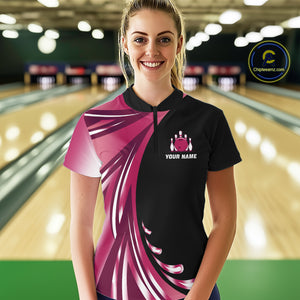 Black and Pink Bowling Ball and Pins wings Bowling Shirts for Women Custom Team Bowling Jerseys NQS10489