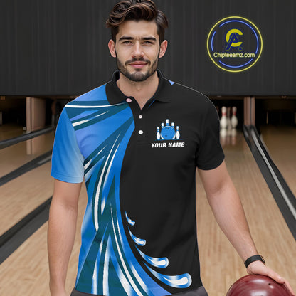 Black and Blue Bowling Ball and Pins wings Bowling Shirts for Men Custom Team Bowling Jerseys NQS10490